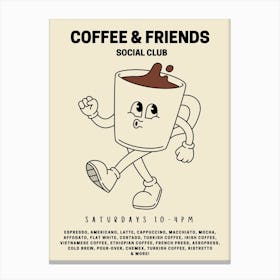 Coffee And Friends Social Club Retro Food Kitchen Canvas Print