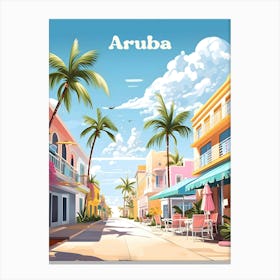 Aruba Caribbean Tropical Island Travel Illustration Art Canvas Print