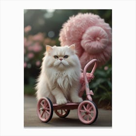 Cute Kitten On A Pink Tricycle Canvas Print