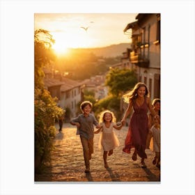 A Large Family Enjoying Their Day In Nature During The Stunning Sunset Siblings Laughing Lively Ch (1) Canvas Print