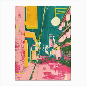 Japan Pink Silkscreen Street Scene Canvas Print