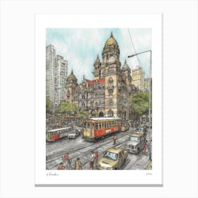 Mumbai India Drawing Pencil Style 1 Travel Poster Canvas Print