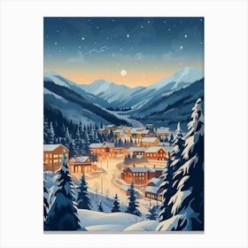 Winter Travel Night Illustration Aspen Colorado 3 Canvas Print