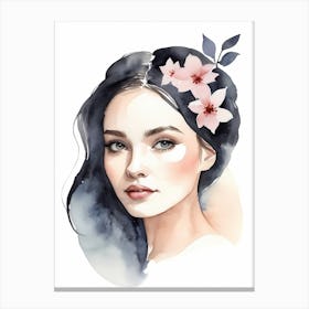 Floral Woman Portrait Watercolor Painting (25) Canvas Print