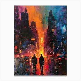 Two Men Walking In The Rain Canvas Print