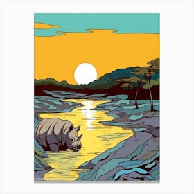 A Rhino In The River Block Colours 2 Canvas Print