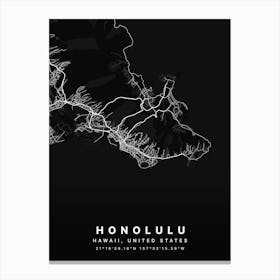 Honolulu Hawaii USA Black Map Canvas Print