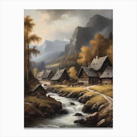 In The Wake Of The Mountain A Classic Painting Of A Village Scene (28) Canvas Print