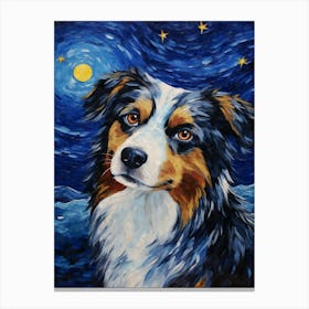 Australian Shepherd Starry Night Dog Portrait Canvas Print