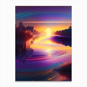 Sunrise Over River, Waterscape Holographic 1 Canvas Print