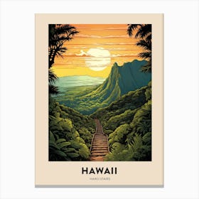 Haiku Stairs Hawaii Vintage Hiking Travel Poster Canvas Print