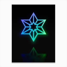 Neon Blue and Green Abstract Geometric Glyph on Black n.0348 Canvas Print