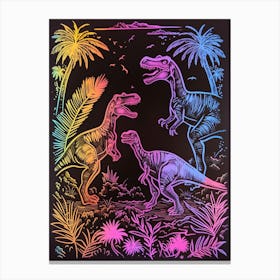 Neon Lines Dinosaur In Jurassic Landscape Canvas Print