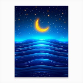 Moon And Stars Over The Sea Canvas Print