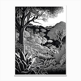 Kirstenbosch National Botanical Garden, 1, South Africa Linocut Black And White Vintage Canvas Print