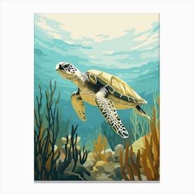 Modern Illustration Of Sea Turtle In Ocean Swimming 3 Canvas Print
