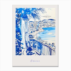 Cannes France 2 Mediterranean Blue Drawing Poster Canvas Print