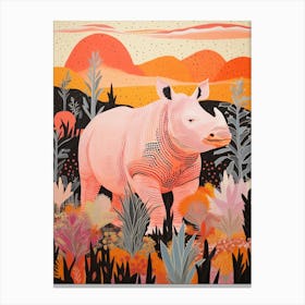 Abstract Rhino In The Nature Linocut Inspired 1 Canvas Print