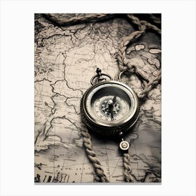 Compass On A Map 9 Canvas Print