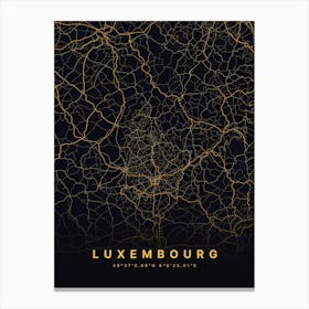 Luxembourg Black And Gold Map Canvas Print