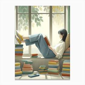 Girl Reading Books 1 Canvas Print