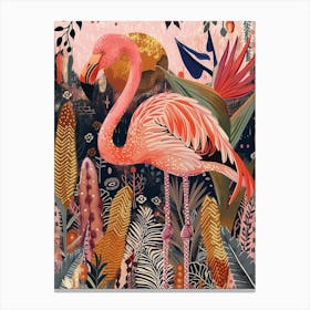 Greater Flamingo And Bird Of Paradise Boho Print 4 Canvas Print