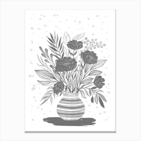 Grey Kitchen Flowers Canvas Print