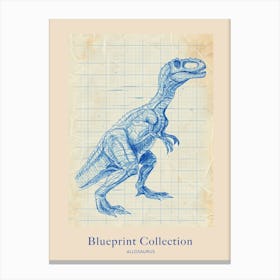 Allosaurus Dinosaur Blue Print Style 2 Poster Canvas Print