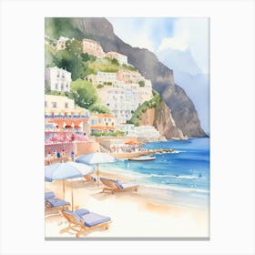 Positano Beach Watercolor Painting Canvas Print