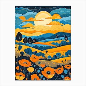 Cartoon Poppy Field Landscape Illustration (31) Canvas Print