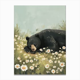 American Black Bear Resting In A Field Of Daisies Storybook Illustration 2 Canvas Print