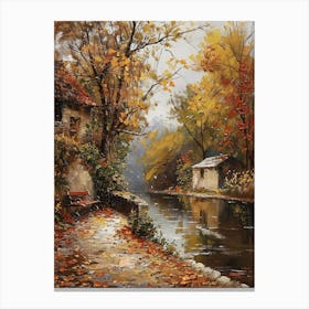 Autumn Riverside Walk | Beautiful Landscape Scenery Painting | Contemporary Fall Art Print for Feature Wall | Vibrant Beautiful Wall Decor in HD Canvas Print