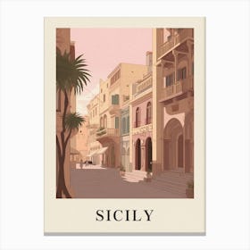 Sicily Vintage Pink Italy Poster Canvas Print