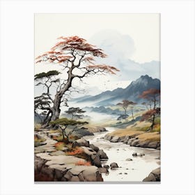 Aso Kuju National Park In Kumamoto, Japanese Brush Painting, Ukiyo E, Minimal 4 Canvas Print