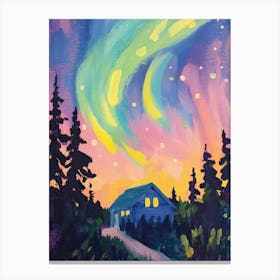 Northern Lights Gouache Painting Canvas Print