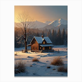 Cabin In The Snow Canvas Print