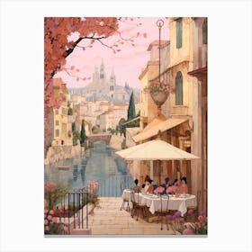 Nice France 6 Vintage Pink Travel Illustration Canvas Print