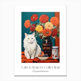 Cats & Flowers Collection Chrysanthemum Flower Vase And A Cat, A Painting In The Style Of Matisse 2 Canvas Print