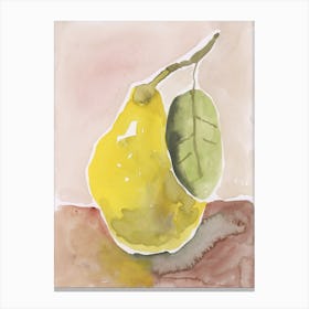 Pear And Leaf Watercolor Painting vertical hand painted kitchen art artwork yellow beige green food  Canvas Print
