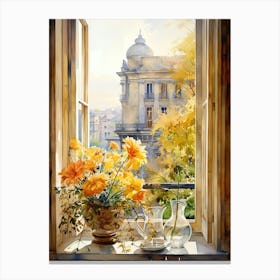Window View Of Milan Italy In Autumn Fall, Watercolour 1 Canvas Print