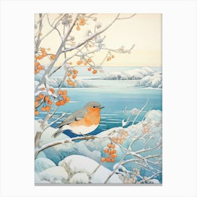 Winter Bird Painting Bluebird 3 Canvas Print