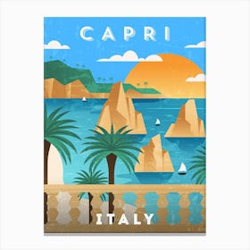 Capri, Italy — Retro travel minimalist art poster 3 Canvas Print