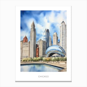 Chicago Watercolour Travel Poster 6 Canvas Print