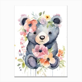 Watercolor Bear With Flowers Canvas Print