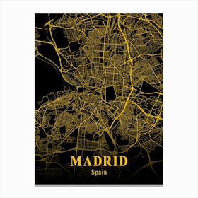 Madrid Gold City Map 1 Canvas Print