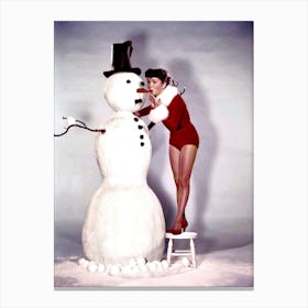 Pin Up Girl And A Tall Snowman Canvas Print