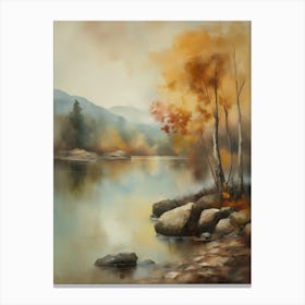 Forest Lake, Autumn Lake, Vintage Oil Painting, Farmhouse Wall Decorations, Antique Landscape, Vintage Landscape Oil Painting.1 3 Canvas Print