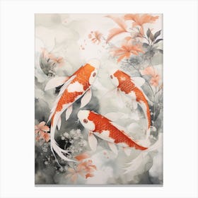 Orange Koi Fish Watercolour With Botanicals 8 Canvas Print