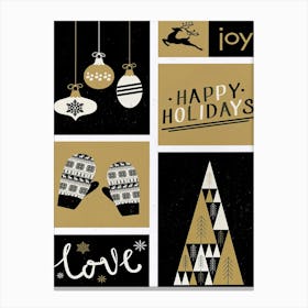 Gold And Black Christmas Cards Canvas Print