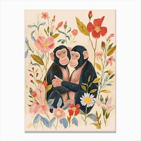 Folksy Floral Animal Drawing Chimpanzee 2 Canvas Print